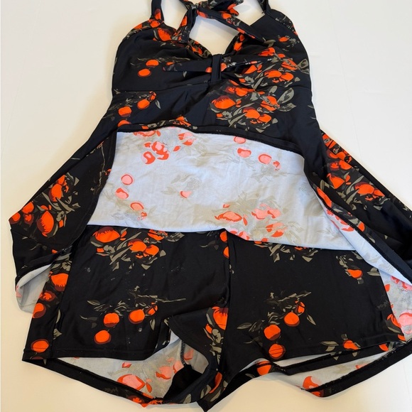 Cocoship Black Orange Print Tie Halter Swimdress 3XL - Picture 6 of 11